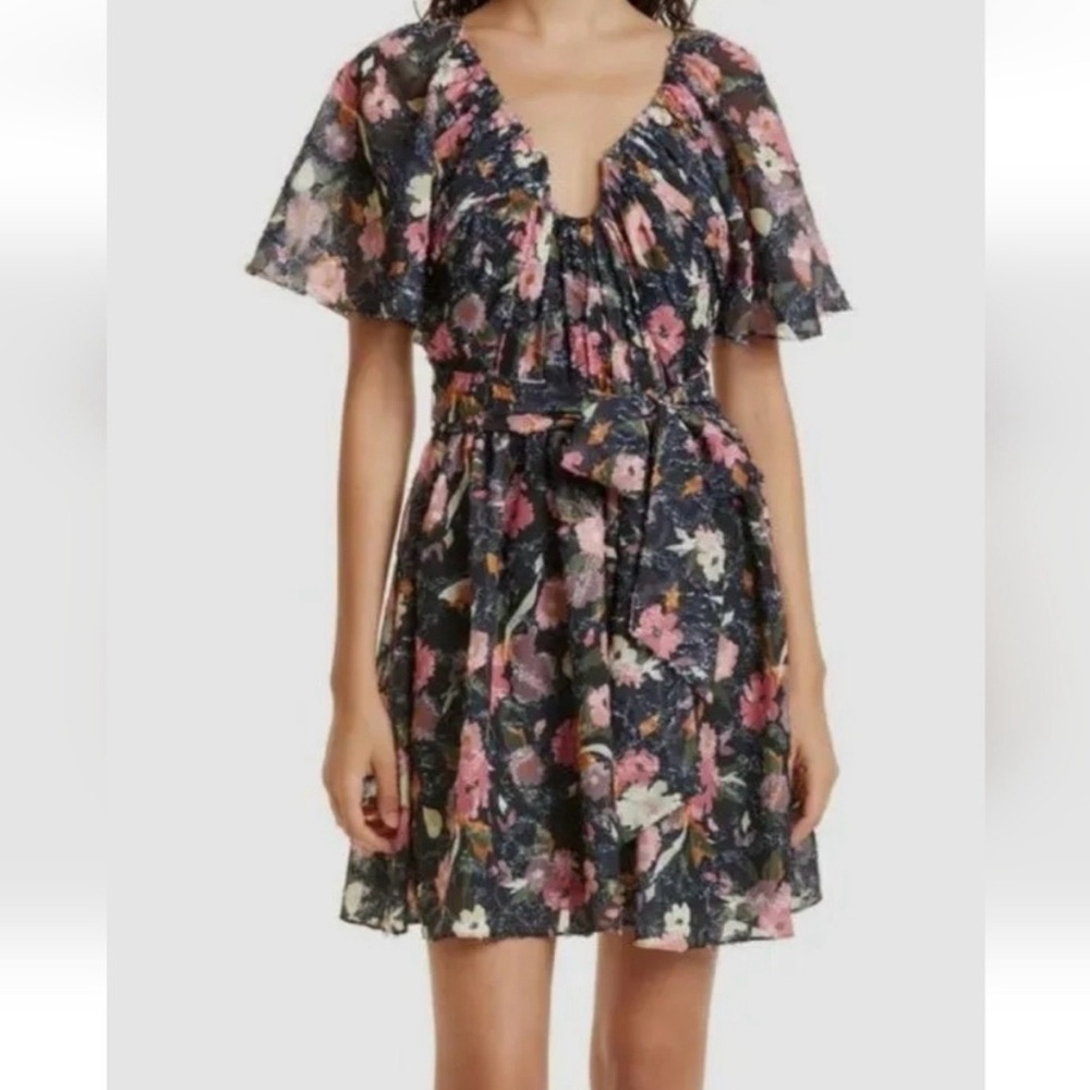 NWT Tanya Taylor Mara Black Multicolor Floral Mini Dress Women’s 0 Party Wedding